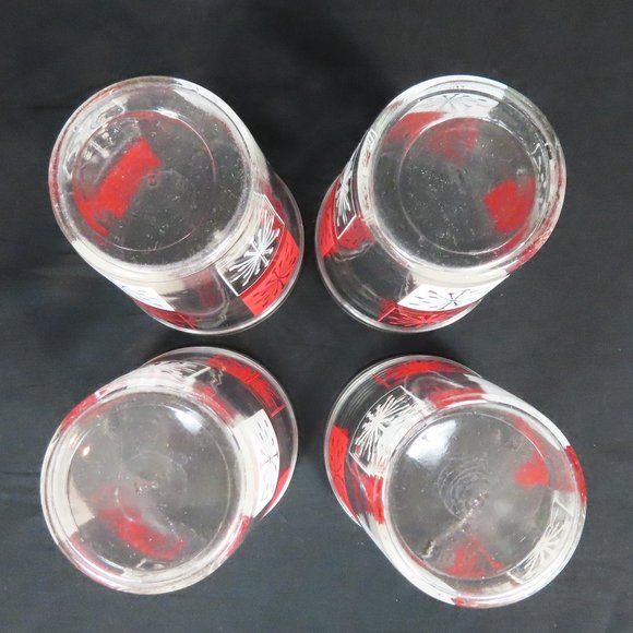 Set of 4 Vintage McM Starburst Hazel Atlas Red and White Design Drinking Glasses - Picture 4 of 12